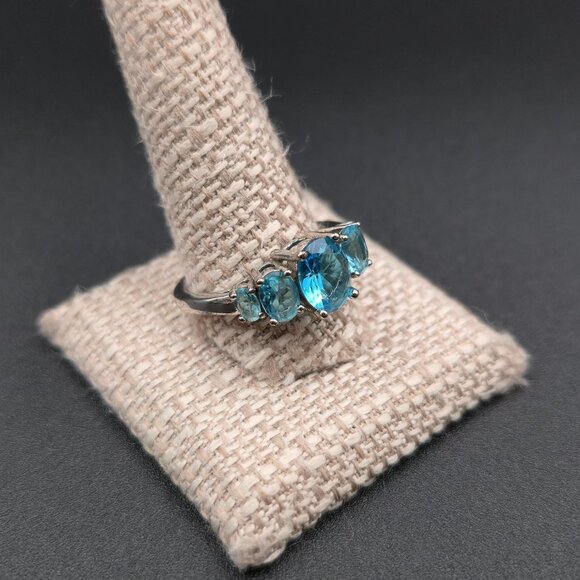 Size 12.75 Sterling Silver Multiple Blue Cubic Zirconia Gems Ring A6679 - Picture 3 of 9